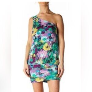 BCBG Colorful Abstract One-Shoulder Dress